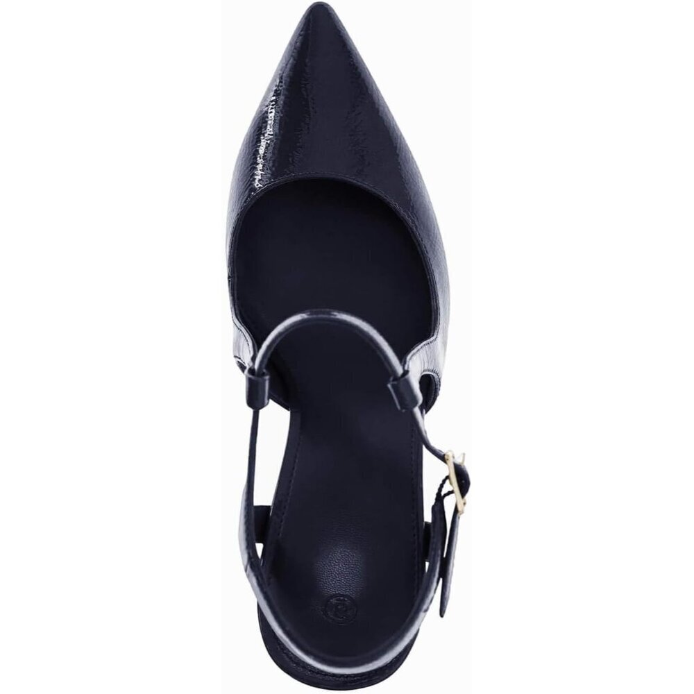 Coutgo Women's Navy Pointed Toe Ankle Strap Patent Leather Stiletto High Heels - Picture 5 of 5